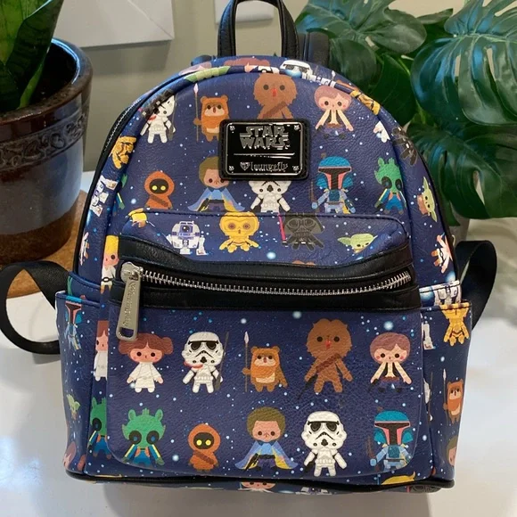Loungefly Disney Parks Star Wars Characters Navy Mini Backpack Disney Parks Star Wars Chibi Cute Characters Loungefly Mini  main image 4